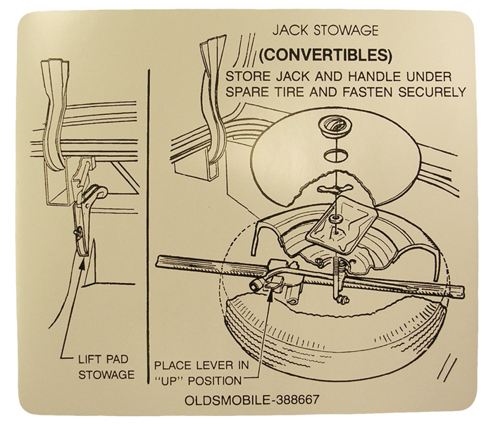 Jack Stowage Decal, 1966 Olds 88 & 98 convertibles