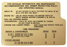 Tire Pressure Decal, 1963 Olds 88 & 98