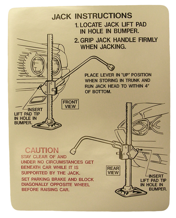 Jack Instructions Decal, 1962 88-98-Starfire