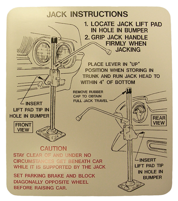 Jack Instructions Decal, 1961 88-98-Starfire