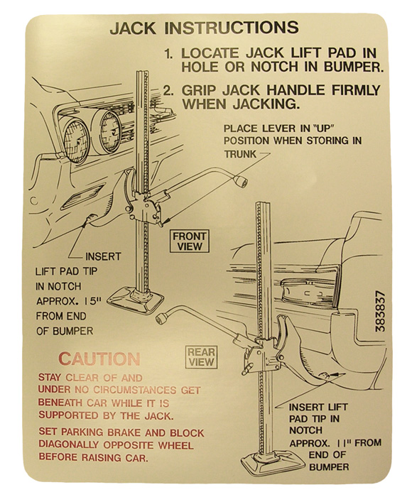 Jack Instructions Decal, 1964 88-98-Starfire