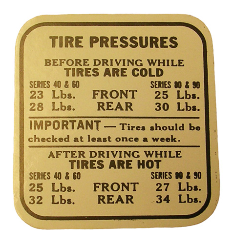 Tire Pressure Glove Box Decal - 1938 Buick