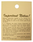 Glove Box Chrome Care Instruction Tag - 1940-54 Buick