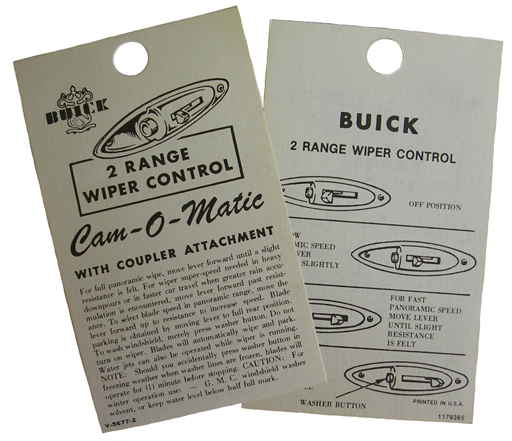 2 Speed Windshield Wiper Instruction Tag - 1957-58 Buick