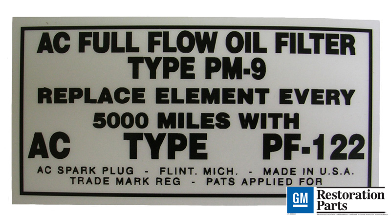 Oil Filter Canister Decal, PF122, 1949-59 Oldsmobile