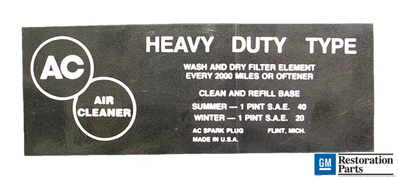Air Filter Maintenance Decal, 1957-8 J/2 oil bath