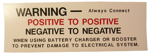 Battery Connection Instruction Decal, 1964-65 Cutlass and 442