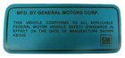 Manufacturer's ID Tag Decal, 1970-75 Cutlass and 442