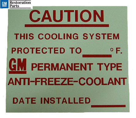 GM Anti-Freeze Coolant Protection Decal, 1961-77 Oldsmobile