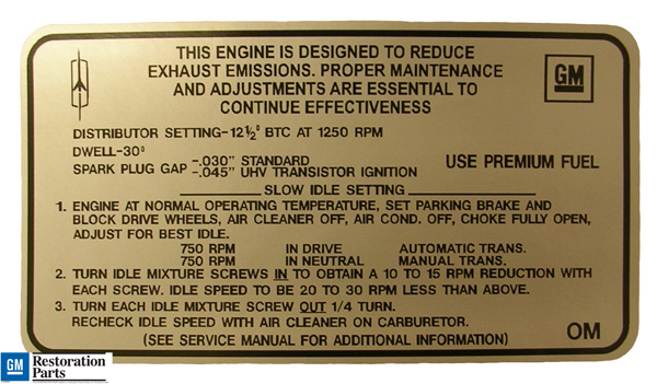 Emission and Tune Up Decal, 1968 442 W-30
