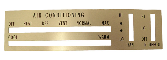 Dash Heater Control Applique, 1970 Cutlass and 442 with Air Conditioning and rear defogger